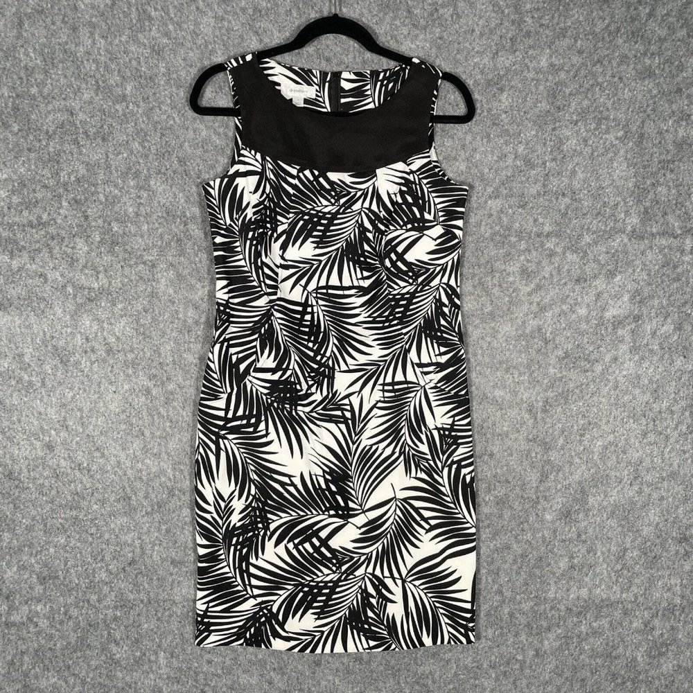 Dressbarn Womans Shift Dress Black White Zip Floral Career Church Size 6